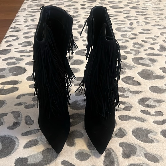 Black Suede Fringe Sam Edelman Booties - Picture 2 of 7